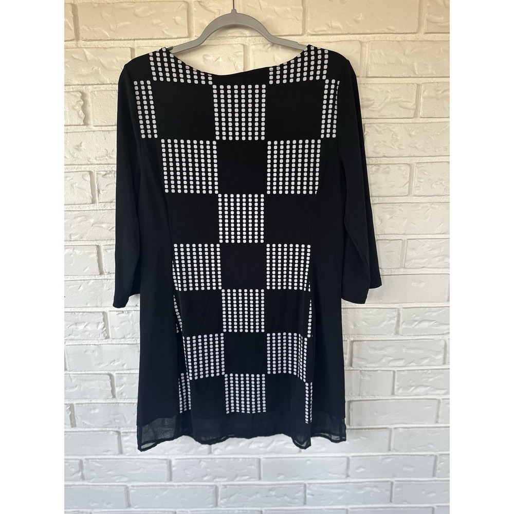 Style & Co‎ M Black White Geometric Dot Tunic Top Mod Minimalist Chic
